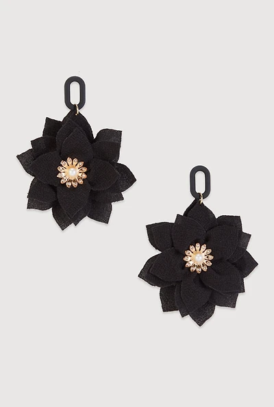 Faux Pearl Rhinestone Flower Drop Earrings