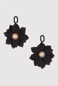 Faux Pearl Rhinestone Flower Drop Earrings