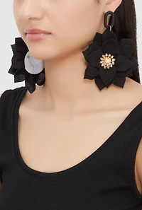 Faux Pearl Rhinestone Flower Drop Earrings