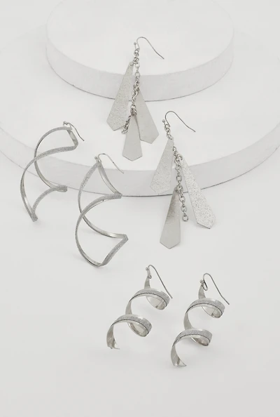 Spiral Geometric Drop Earring Trio