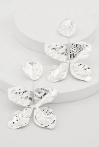 Metallic Textured Flower Drop Earrings