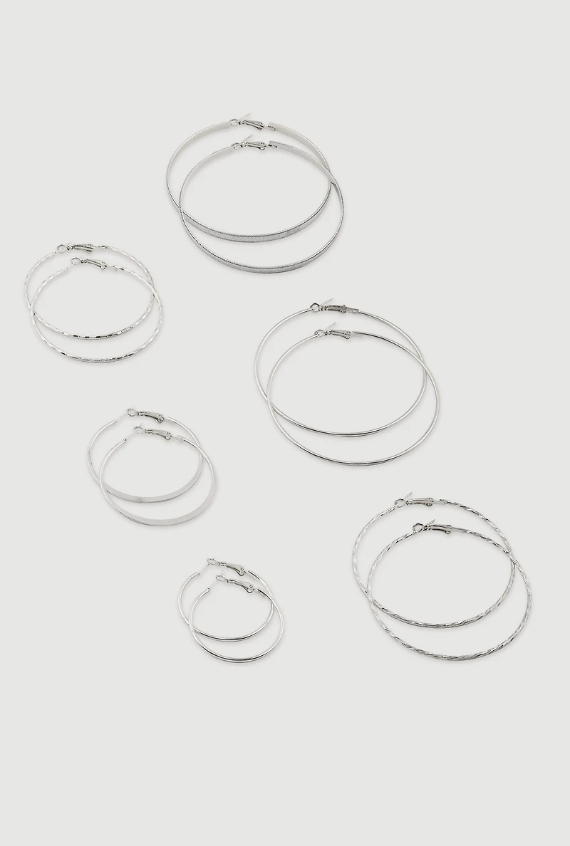Assorted Textured Hoop Earrings Set of 6