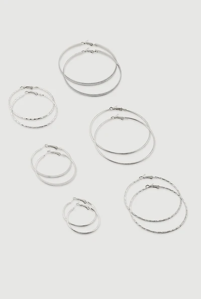 Assorted Textured Hoop Earrings Set of 6