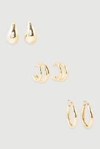 Assorted Metallic Hoop and Drop Earrings Set of 3