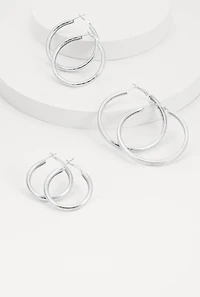 Metallic Textured Hoop Earring Trio