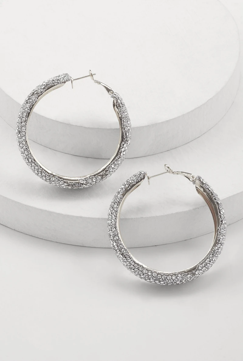 Rhinestone Embellished Hoop Earrings