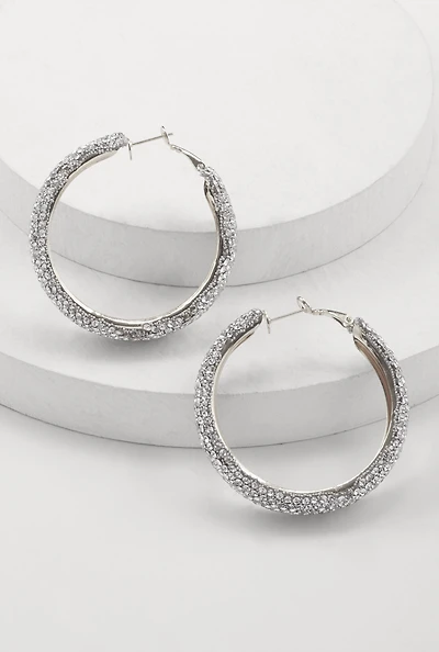 Rhinestone Embellished Hoop Earrings
