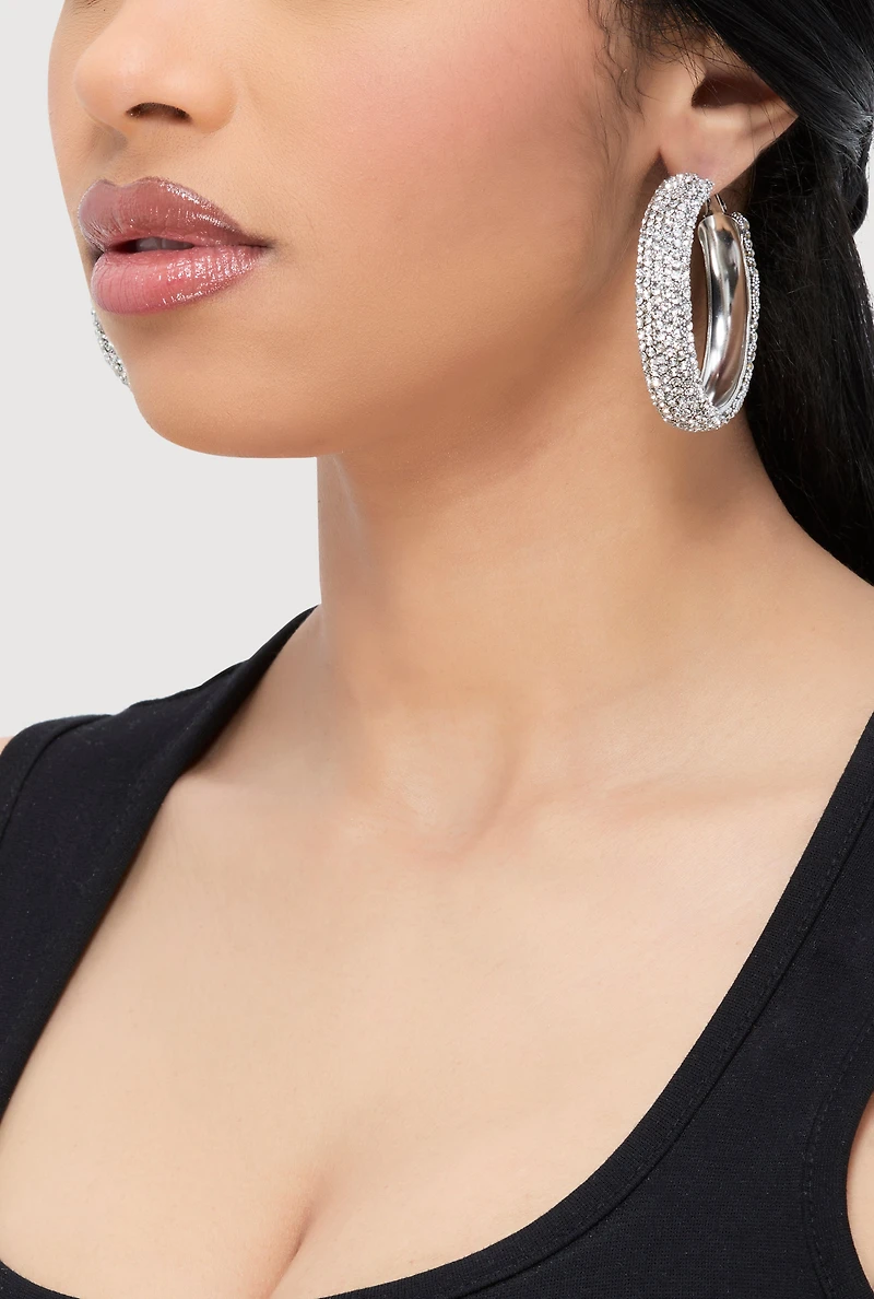 Rhinestone Embellished Hoop Earrings