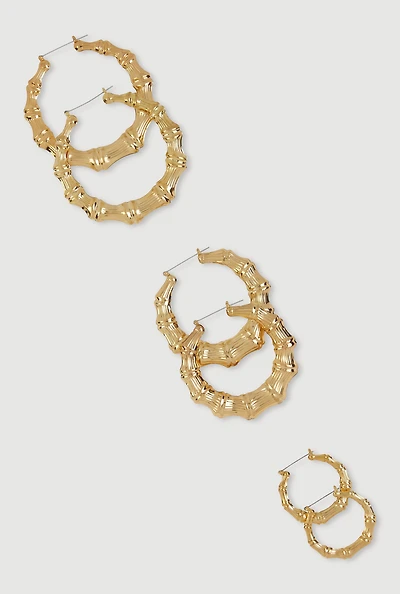 Assorted Metallic Chunky Hoop Earrings Trio