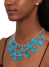 Teardrop Shell Layered Necklace and Stud Earrings