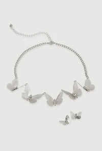 Cubic Zirconia Butterfly Chain Necklace and Stud Earrings