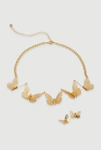 Cubic Zirconia Butterfly Chain Necklace and Stud Earrings