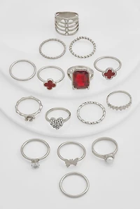 Cubic Zirconia Assorted Metallic Rings Set of 15