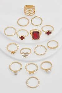 Cubic Zirconia Assorted Metallic Rings Set of 15