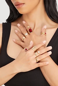 Cubic Zirconia Assorted Metallic Rings Set of 15