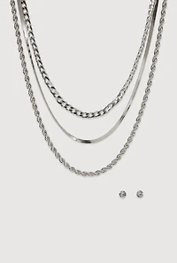 Layered Chain Necklace and Stud Earrings Set