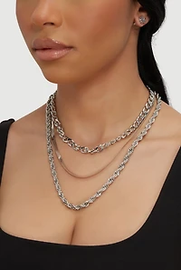 Layered Chain Necklace and Stud Earrings Set