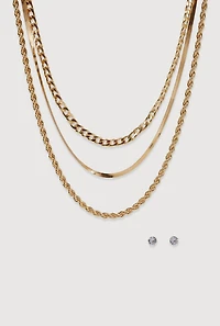 Layered Chain Necklace and Stud Earrings Set