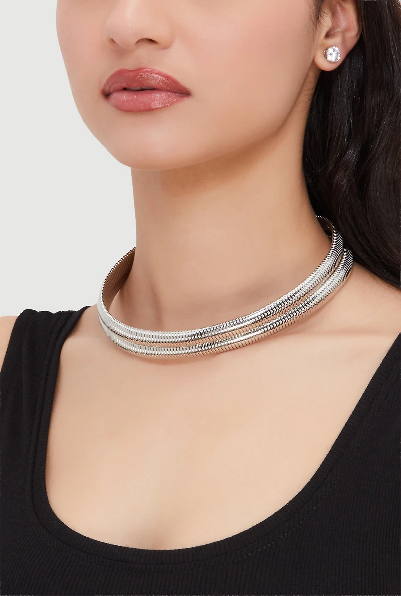 Double Snake Chain Necklace and Stud Earrings