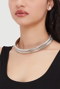 Double Snake Chain Necklace and Stud Earrings