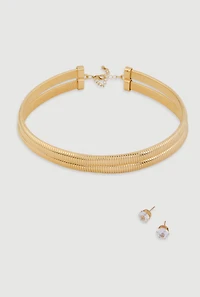 Double Snake Chain Necklace and Stud Earrings