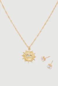 Cubic Zirconia Charm Necklace and Stud Earrings