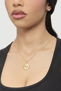 Cubic Zirconia Charm Necklace and Stud Earrings