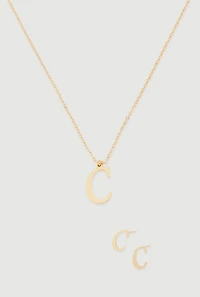C Initial Necklace and Stud Earrings Set