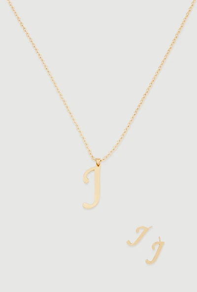 J Initial Necklace and Earrings