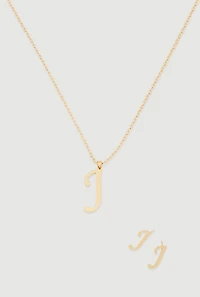 J Initial Necklace and Earrings