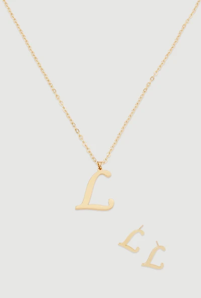 L Initial Necklace and Earrings