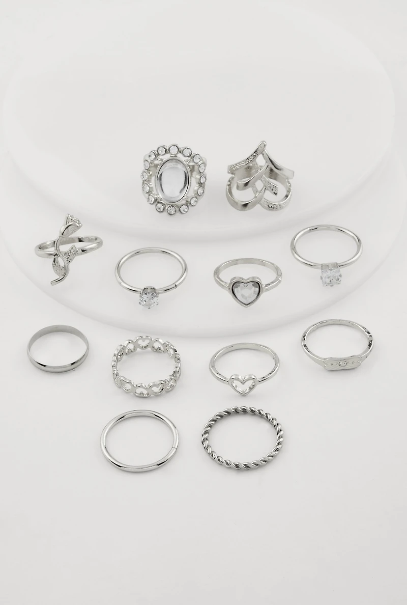 Assorted Cubic Zirconia Sculptural Rings Set of 12
