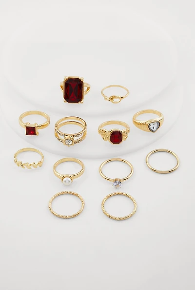 Assorted Faux Pearl and Cubic Zirconia Rings Set of 12