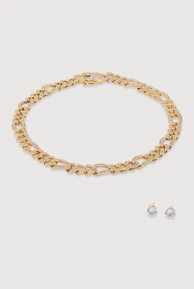 Box Clasp Chain Link Necklace Stud Earrings