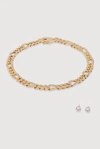 Box Clasp Chain Link Necklace Stud Earrings