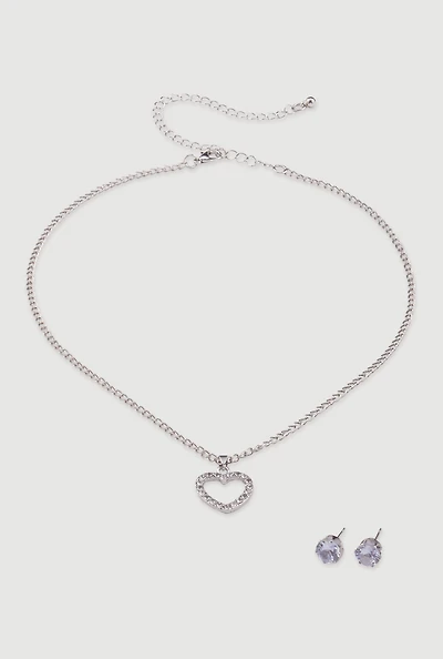 Cut Out Heart Necklace and Stud Earrings