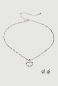 Cut Out Heart Necklace and Stud Earrings