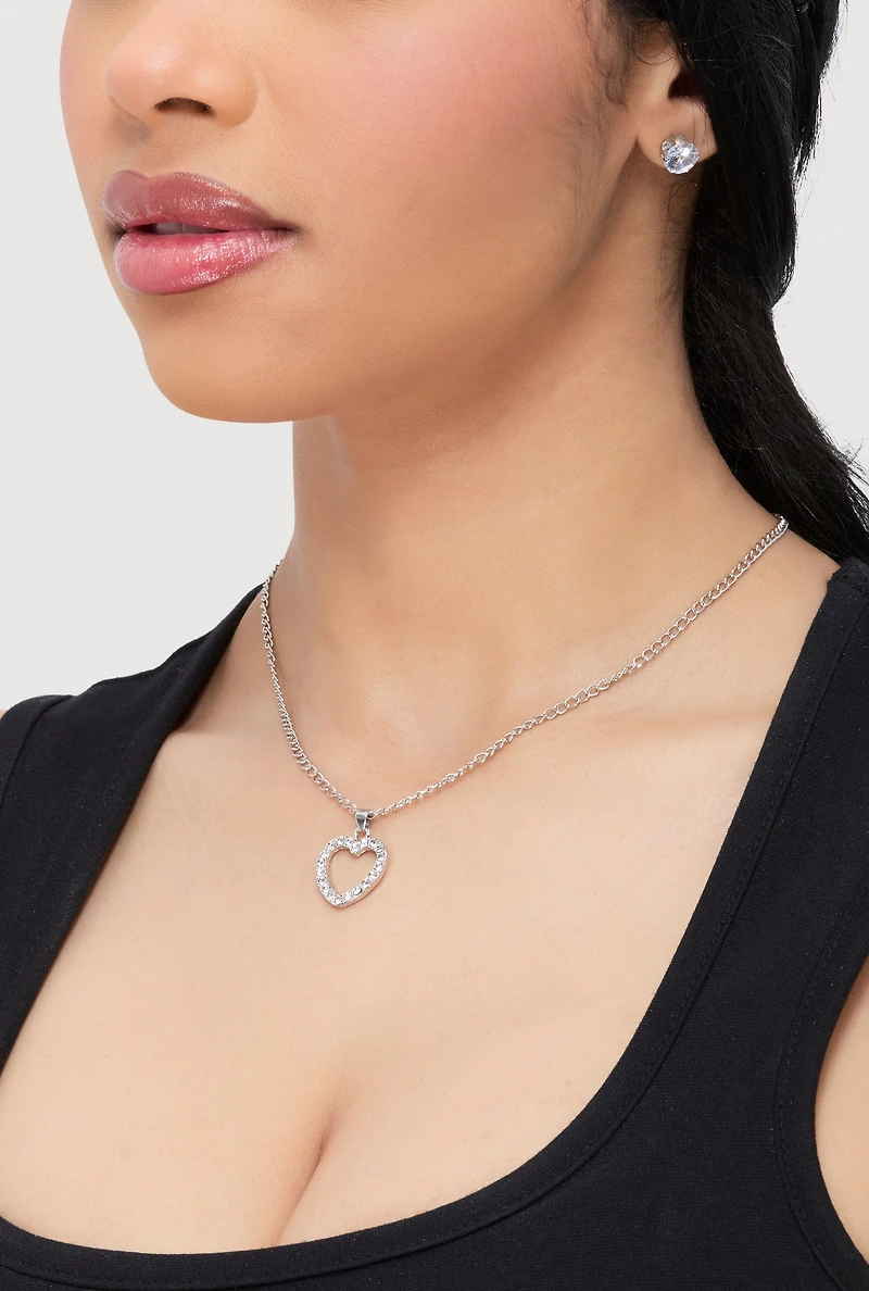 Cut Out Heart Necklace and Stud Earrings