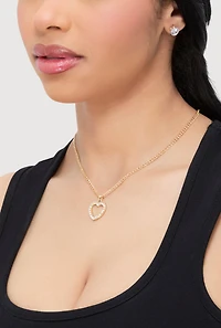 Womens Cut Out Heart Necklace and Stud Earrings, Gold