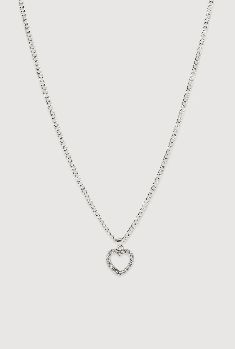 Cubic Zirconia Heart Charm Chain Necklace
