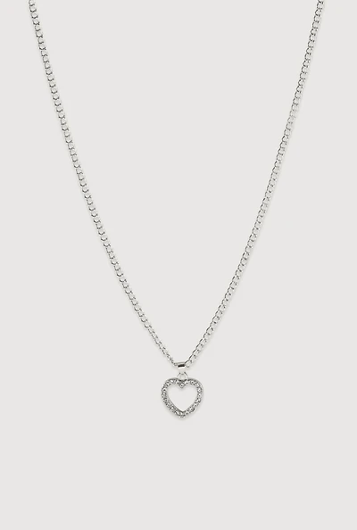 Cubic Zirconia Heart Charm Chain Necklace