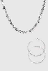 Twisted Rope Chain Necklace and Hoop Earrings