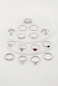 Assorted Cubic Zirconia Metallic Rings Set of 15