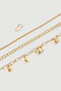 Cubic Zirconia Butterfly Anklets and Toe Ring Set