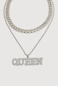 Queen Cubic Zirconia Curb Chain Layered Necklace