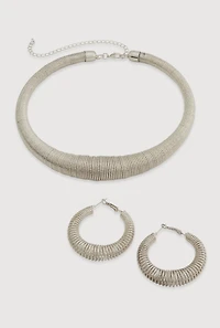 Metallic Coil Choker with Hoop Earrings Set