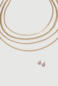 Layered Herringbone Necklace and Stud Earrings