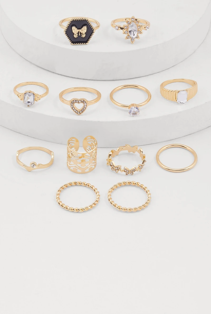 Butterfly Cubic Zirconia Assorted Rings Set of 12