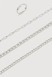Metallic Chain Anklet Trio with Toe Ring