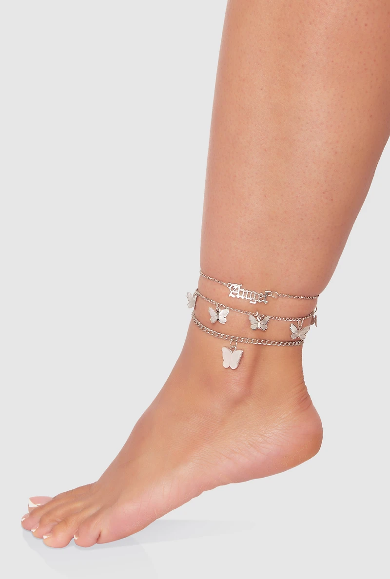 Angel Butterfly Charm Anklet Trio